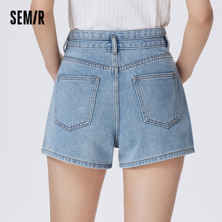 森马（Semir）牛仔裤女纯色百搭时尚潮流夏季高腰显瘦短裤109323122002 牛仔浅蓝88101