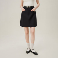 范思蓝恩通勤职业A字短裙女2024正装面试教师穿搭送腰带12904 黑色 L