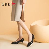 红蜻蜓 RED DRAGONFLY单鞋女2024秋季尖头细跟一脚蹬通勤职业高跟鞋WFB34039黑色中跟37