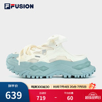 FILA 斐乐 FUSION斐乐潮牌硬糖女鞋运动拖鞋2023秋季新款休闲厚底鞋子 奶白/以太蓝-GE 39