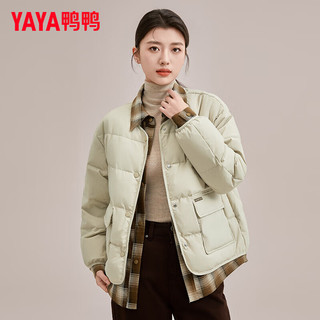 鸭鸭（YAYA）羽绒服女短款2024年冬季时尚假两件翻领保暖外套XH 绿色 M