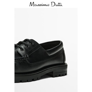 Massimo Dutti季2024男鞋黑色纳帕软面真皮甲板鞋商务系带正装皮鞋12408350 黑色 42
