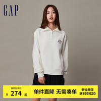 Gap女装冬季2023新款LOGO半拉链宽松抓绒套头卫衣840978 白色 160/80A(S)亚洲尺码