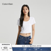 Calvin Klein Jeans夏季女士简约ck字母压印袖口辣妹短款重磅短袖T恤J221677
