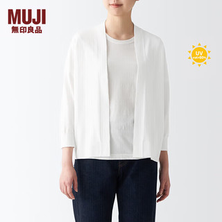 无印良品（MUJI）女式 防紫外线性能 强捻 短款开衫 女外套夏季款防晒衣纯棉全棉 白色 M 160/84A
