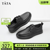 他她（TATA）经典系带休闲鞋透气平底百搭皮鞋男VVK01CM2 黑色 41