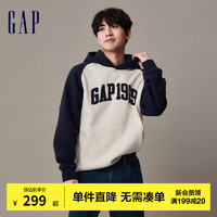 Gap男装冬季宽松碳素软磨抓绒保暖卫衣892216运动连帽衫 蓝白撞色 180/100A(XL)亚洲尺码