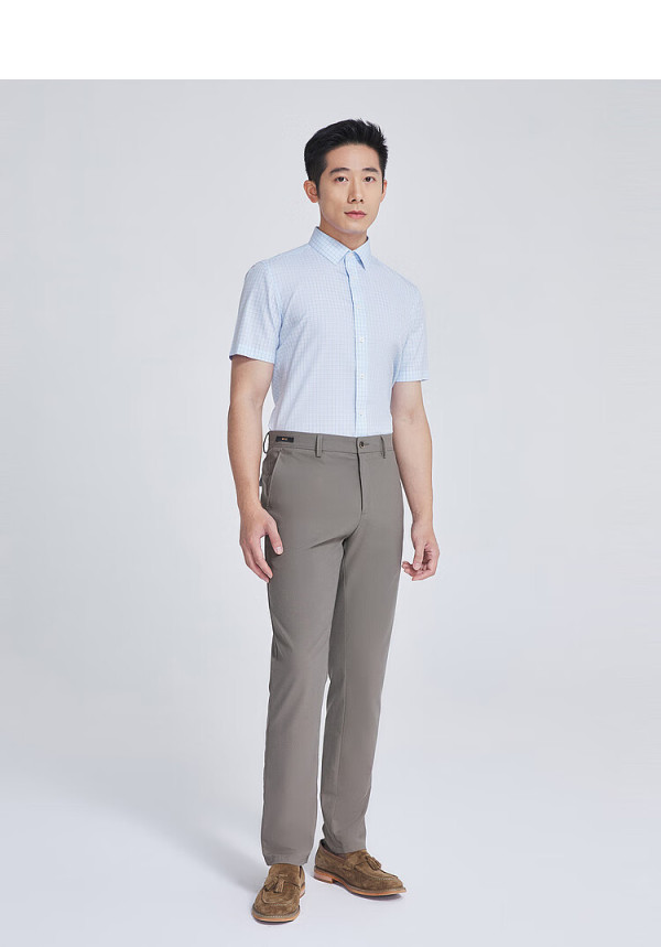 雅戈尔(youngor)短袖衬衫男格纹dp免烫衬衫全棉舒适透气抗皱 蓝色ysdp