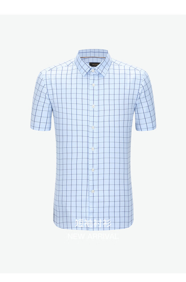 雅戈尔(youngor)短袖衬衫男格纹dp免烫衬衫全棉舒适透气抗皱 蓝色ysdp