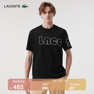 LACOSTE 拉科斯特 法国鳄鱼男士24年T恤圆领简约舒适休闲纯棉短袖|TH3771 031/黑色 5 /180