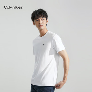 Calvin Klein Jeans【明星同款】夏季男ck刺绣方标休闲纯棉圆领短袖T恤J324899 YAF-月光白 M