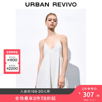 URBAN REVIVO UR2024夏季女装纯欲风肌理感挂脖系带A型连衣裙UWL740026 本白 M