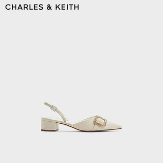 CHARLES&KEITH24夏时尚织扣饰尖头粗跟凉鞋女CK1-60580291 粉白色Chalk 41