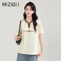 MIZIQI 米子旗 女士T恤短袖2024年夏季纯棉正肩休闲港风女装休闲港风