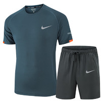 LHKN 运动套装男士夏季短袖T恤短裤速干T大码跑步健身服套装 699兰灰色两件套 2XL