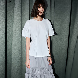 LILY2024夏季基础款百搭设计感收腰泡泡袖短袖纯色圆领T恤女 601白色 L