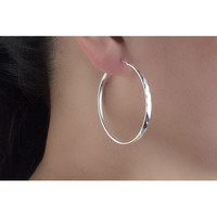 999足银大耳环圆银大耳圈日韩气质时尚足银简约耳饰990银 5CM直径菱形切面