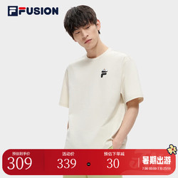 FILA 斐乐 FUSION潮牌短袖T恤情侣款2023夏季新款运动休闲上衣 乳糖色-BG 175/96A/L