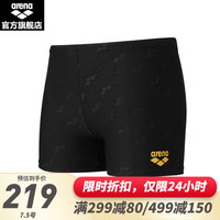 阿瑞娜(arena)2024泳裤男平角泳裤运动暗纹高弹冲浪平角泳衣防尴尬专业 黑色(BLK) M