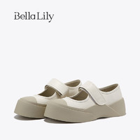 Bella Lily松糕厚底玛丽珍女鞋真皮增高显瘦年夏季魔术贴学院风单鞋
