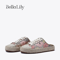 Bella Lily2024夏季麻绳亮片半包拖鞋女花色渔夫凉拖外穿板鞋 金色 36