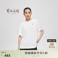 鄂尔多斯198024年夏季圆领小龙刺绣棉混纺女轻薄短袖白T恤上衣 白 160/84A/M