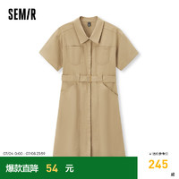 森马（Semir）连衣裙女宽松潮流百搭2024夏季盐系短裙复古风 咖色调00455 150/76A/XS