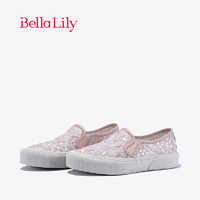Bella Lily2024春季粉色帆布板鞋女流苏休闲鞋一脚蹬懒人鞋子 粉色 35