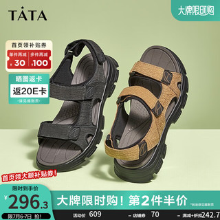 他她（TATA）经典凉鞋男外穿英伦风沙滩凉鞋牛皮季27B14BL3 啡色 40