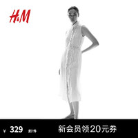 H&M女装2024夏季休闲褶边棉细布连衣裙1236789 白色 165/96