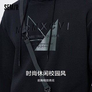 森马（Semir）卫衣男秋季精致刺绣秋装上衣合体微落肩套头连帽衫101522116135 黑色 M