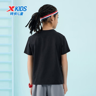 特步（XTEP）童装儿童短袖T恤夏季男童运动短T中大童夏装上衣 纯正黑 170cm