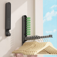 法路易折叠晾衣架收纳家用阳台置物架挂衣墙上壁挂免打孔多功能挂架 枪灰铝合金挂衣架