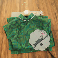 俏娘鱼气质优雅淑女范绿色真开襟旗袍2024年夏季改良日常可穿 绿色(裙长127左右) L