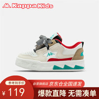 Kappa Kids卡帕男女童透气板鞋夏厚底拼色韩系百搭时尚休闲鞋米白/