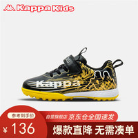 Kappa Kids卡帕男童跑步鞋软底舒适运动鞋儿童潮流魔术贴休闲鞋黑/金39码