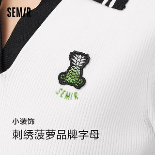 森马（Semir）针织衫女短款紧身刺绣套头衫气质夏撞色polo领毛衫女生潮流 本白10102 170/92A/XL