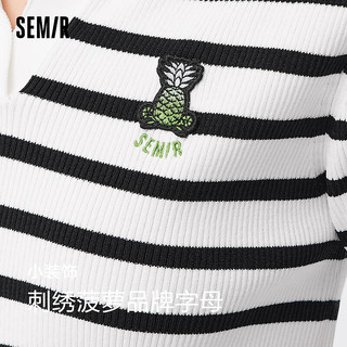 森马（Semir）针织衫女短款紧身刺绣套头衫气质夏撞色polo领毛衫女生潮流 白黑色调00319 170/92A/XL