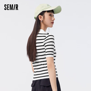 森马（Semir）针织衫女短款紧身刺绣套头衫气质夏撞色polo领毛衫女生潮流 白黑色调00319 175/96A/XXL