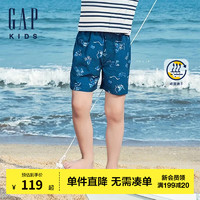 Gap男童2024夏季吸湿速干满印花直筒短裤儿童装休闲裤466763 海军蓝 120cm (6-7岁) 亚洲尺码