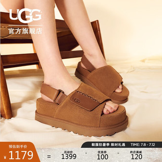 UGG夏季女士厚底纯色露趾可调式束带凉鞋 1152652 CHE|栗色 40