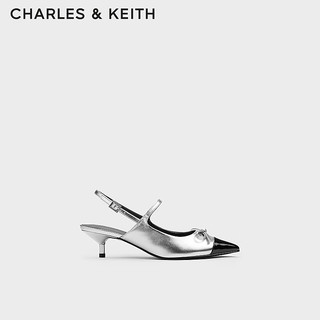 CHARLES&KEITH24秋季蝴蝶结尖头拼色高跟凉鞋女CK1-61720197 Silver银色 35