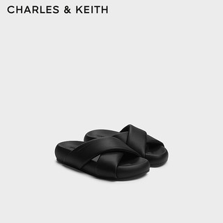 CHARLES&KEITH24秋季厚底交叉带简约舒适平底外穿露趾拖鞋女CK1-70580233 Black黑色 40