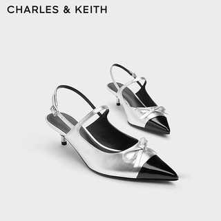 CHARLES&KEITH24秋季蝴蝶结尖头拼色高跟凉鞋女CK1-61720197 Silver银色 38