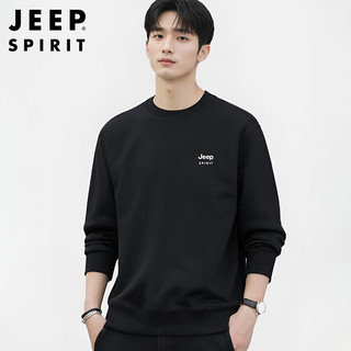 JEEP SPIRIT 吉普卫衣男春秋季上衣男士卫衣圆领打底衫纯色男装 黑色 XL