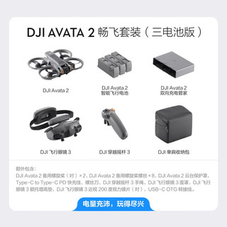 大疆 DJI Avata 2第一视角航拍无人机动感花飞畅飞套装（三电池版，更优惠）随心换1 年版 128G 内存卡 畅飞套装(三电池版，更优惠)