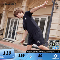 匡威（Converse）儿童套装T恤短袖短裤速干套装2024夏季中大童男女童两件套套装 正黑色 120/60