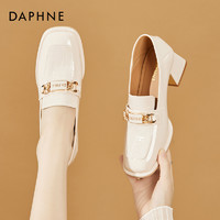 88VIP：DAPHNE 达芙妮 白色乐福鞋女鞋子爆款粗跟真皮小皮鞋2024新款夏季高跟单鞋