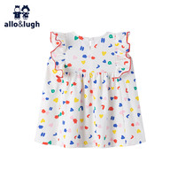 阿路和如 allo&lugh中小女童夏季儿童连衣裙飞边袖印花T恤短袖清新公主