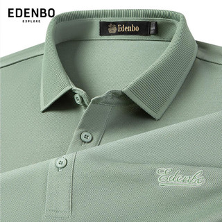 Edenbo 爱登堡 夏季含桑蚕丝短袖Polo衫男刺绣商务翻领体恤衫绿色180/100A(2XL)